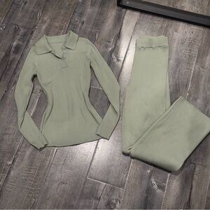 Sage Green Ribbed Knit Set
